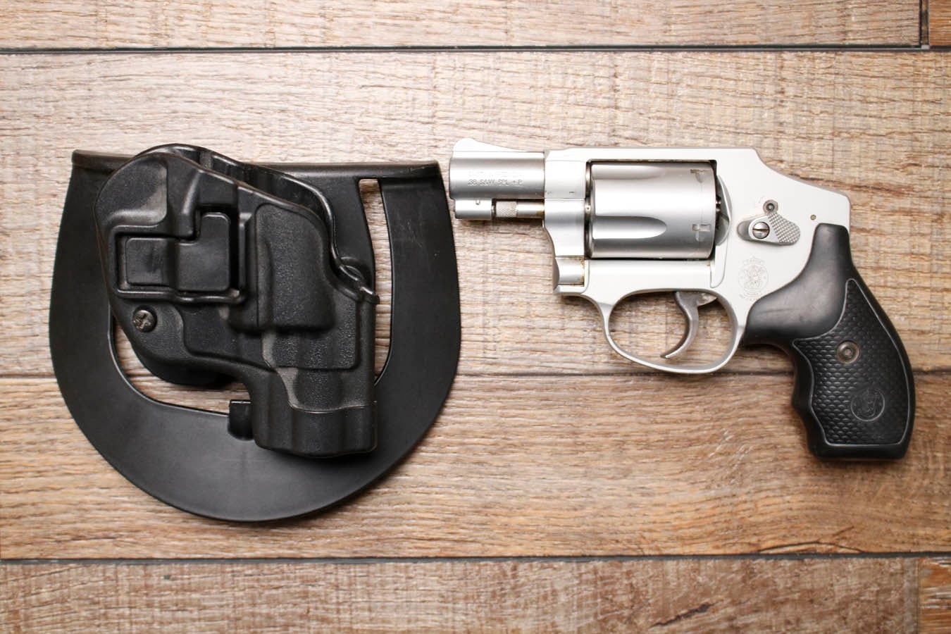 Smith & Wesson 642-2 38SW SPL +P Police Trade-In Revolver with Holster and Beavercreek OH PD Insignia
