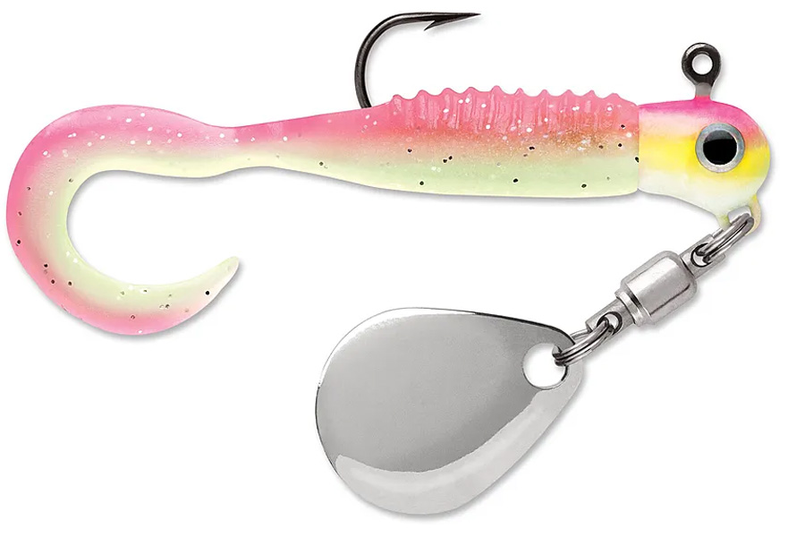 Vmc Curl Tail Spin Jig Pink Chartreuse Glow