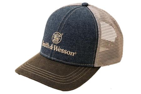 S AND W TWO TONE DENIM OFF WHITE TRUCKER HAT