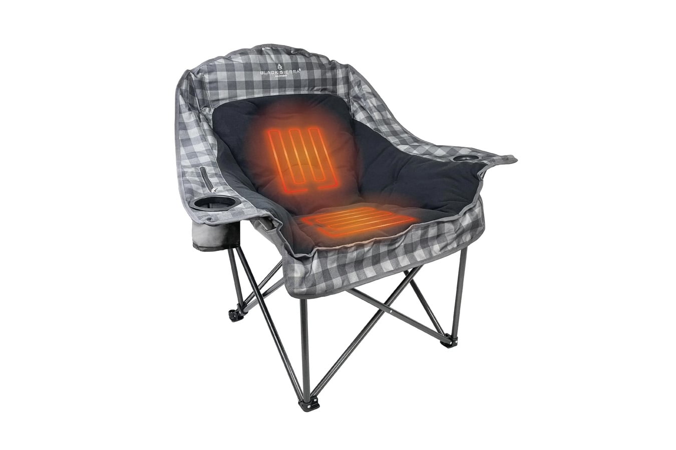 Black Sierra Equipment Heated Fleece Comfort Cloud Club Chair Grey Check