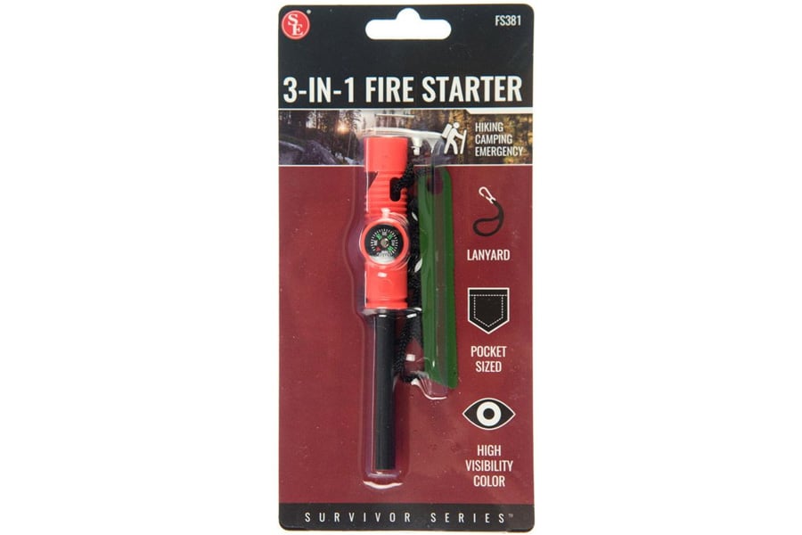 Sona Enterprises 2 Inh by 1/4 Inch 3 In 1 Flint Starter Stricker Compass and Whistle