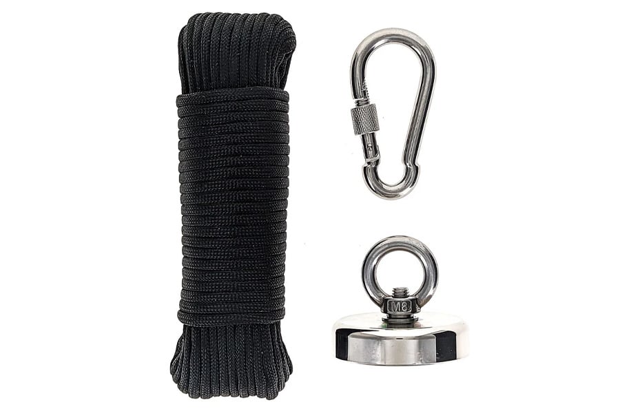 Sona Enterprises 400 LB Pill Strength Magnet Fishing Kit with 60 Foot 500 LB Paracord and 304 Stainless Steel Snap Hook
