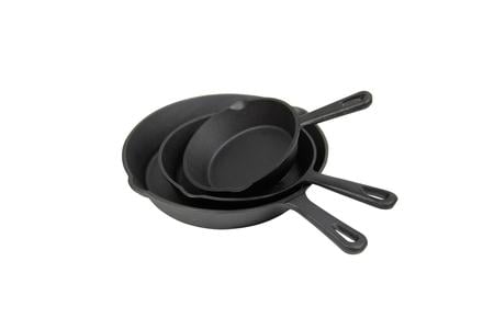 PRE-SEASONED CAST IRON SKILLETS - 3 PIECE SET	 