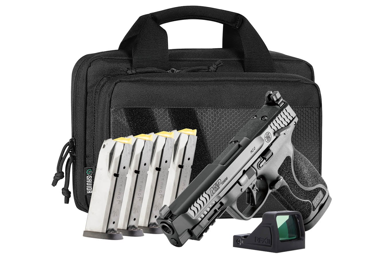 Smith & Wesson M&P10mm M2.0 10mm Optic Ready Bundle with Viridian RFX-11 Green Dot, Four Mags and Savior Bag