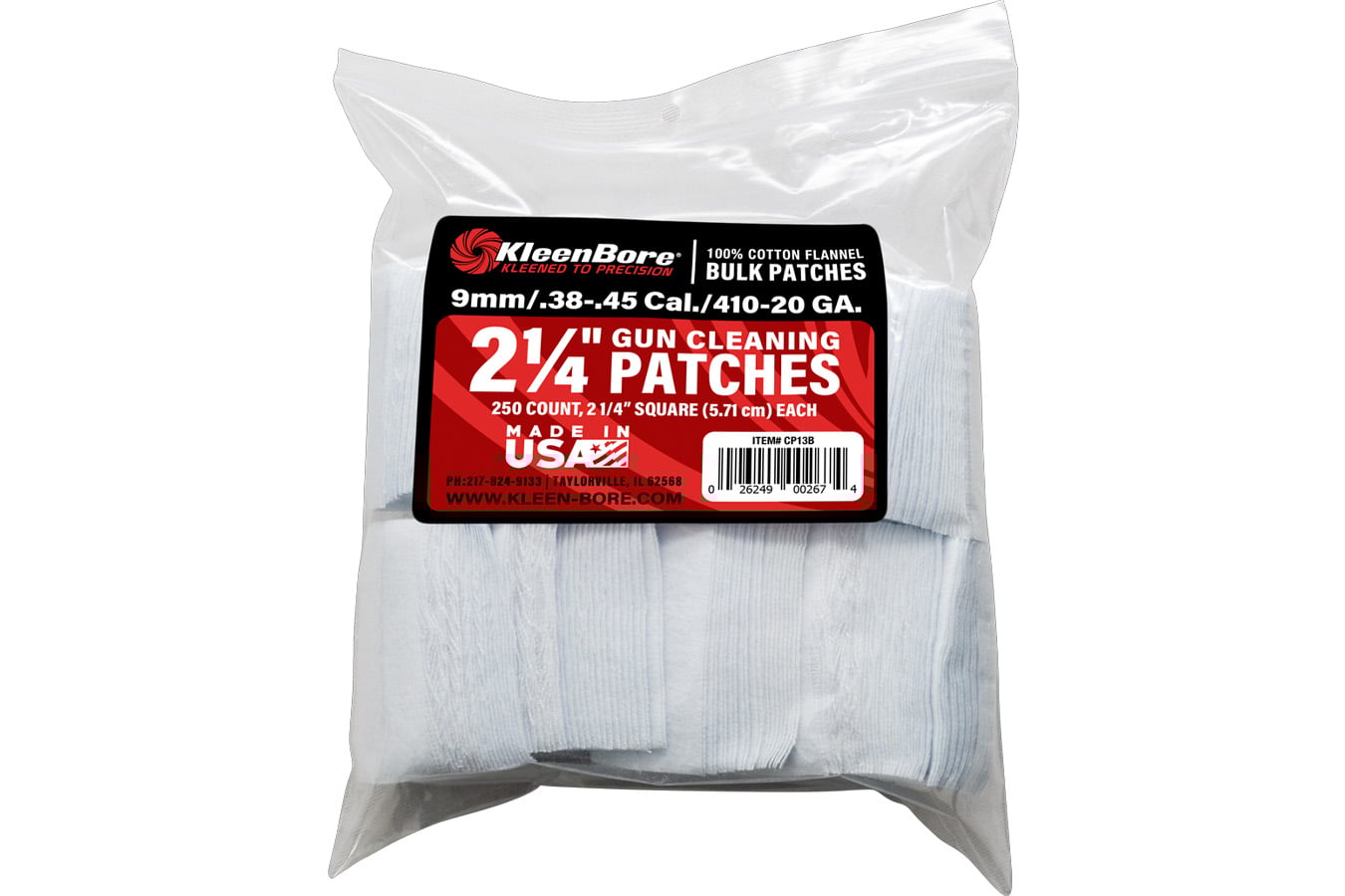 Kleen Bore 2 1/4Inch Gun Cleaning Patches 250 Pack