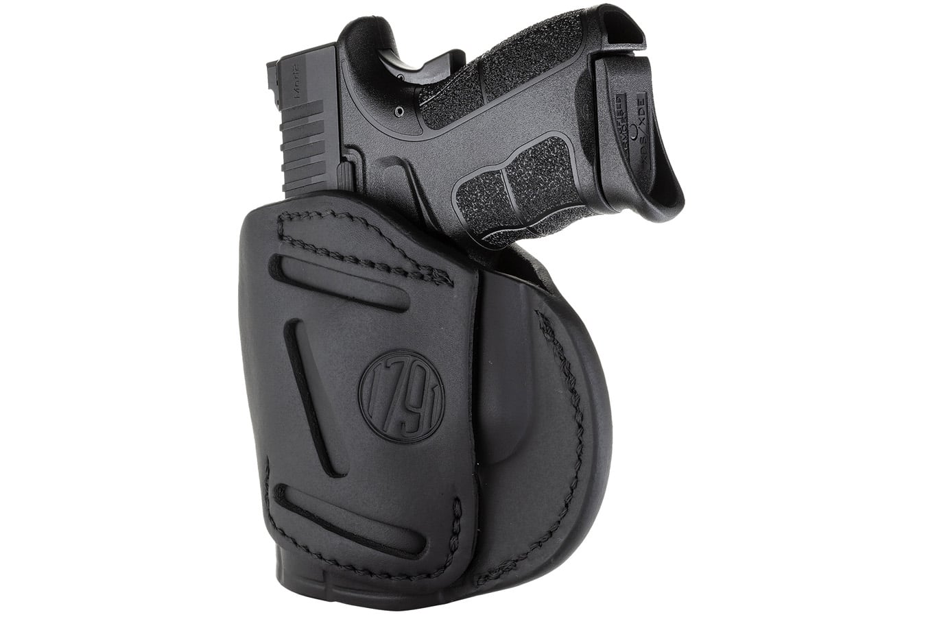 1791 Gunleather 4-Way IWB/OWB Stealth Black Leather Belt Clip Holster for Glock 26/Springfield XD/XDS/S&W M&P Shield Plus
