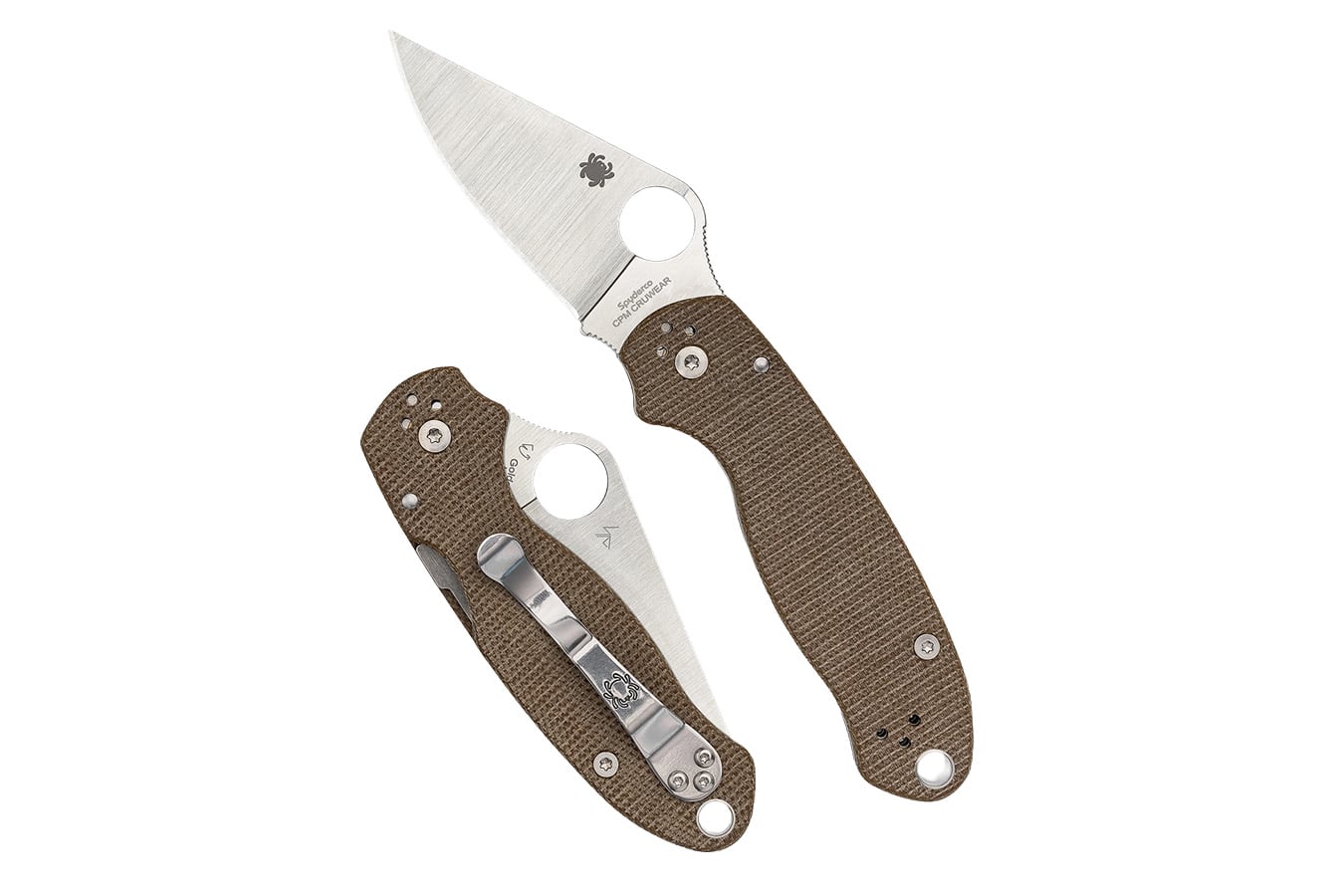 Spyderco Para 3 Brown Canvas Micarta CPM Cru-Wear Folding Pocket Knife