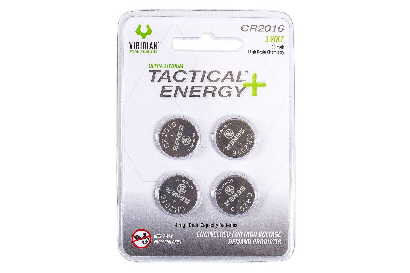 Viridian CR2016 Lithium Battery 4 Pack High Drain