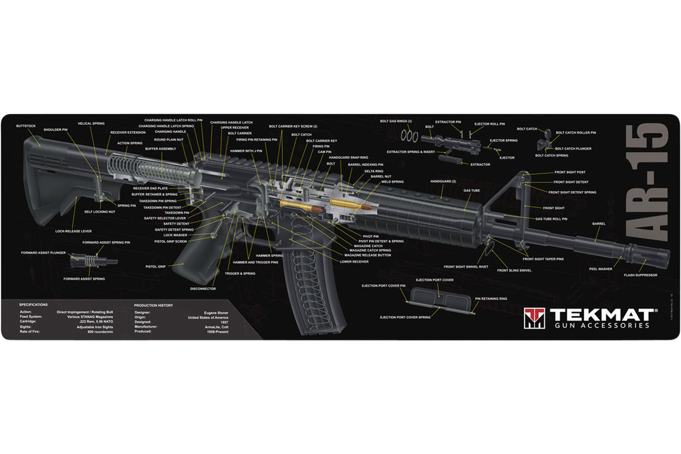 Tekmat Rubber Cleaning Mat 12in x 36in AR-15 3D Cutaway