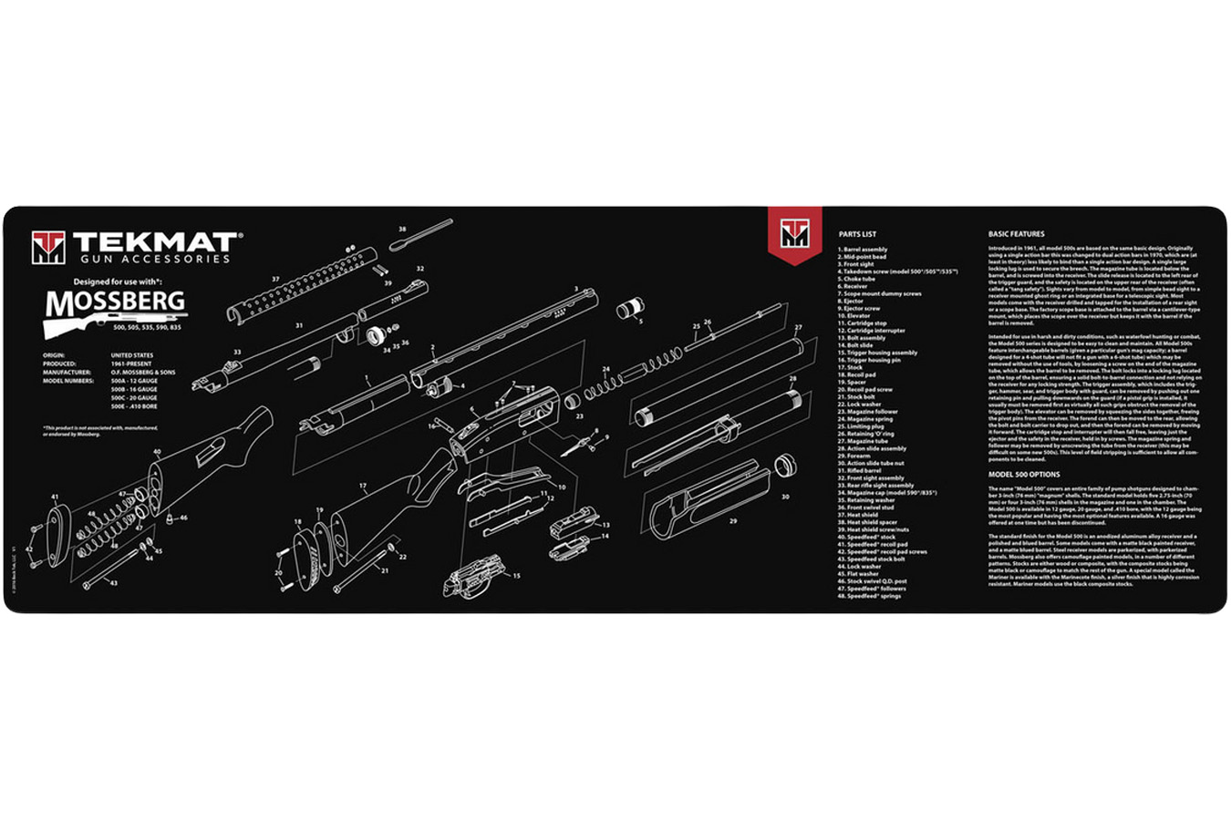 Tekmat Black/Gray Thermoplastic 12in x 36in Mossberg Shotgun Mat
