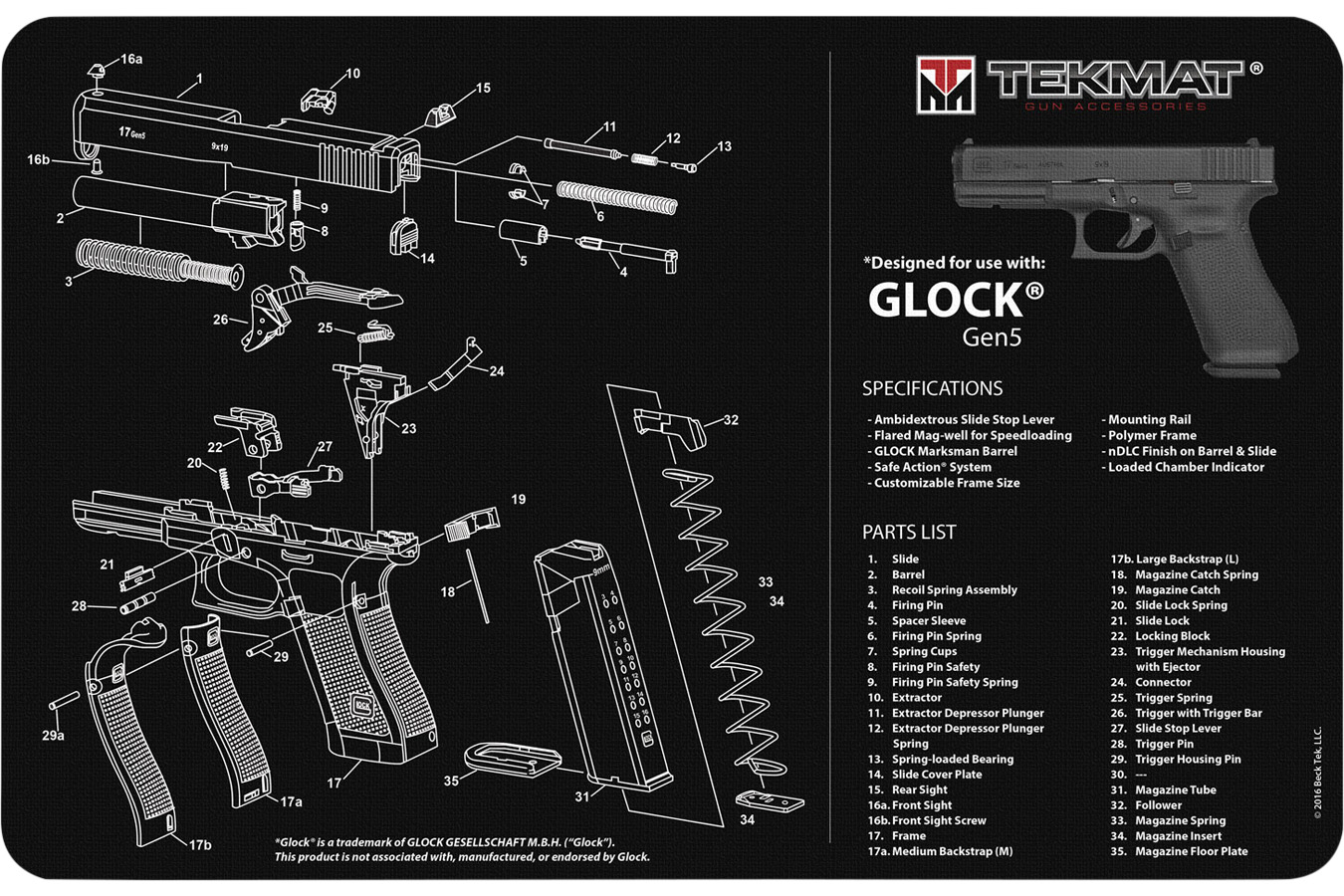 Tekmat Glock Gen5 Rubber Cleaning Mat 11in x 17in
