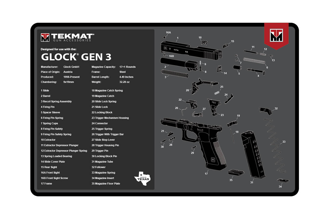 Tekmat Gun Cleaning Mat, Glock Gen 3