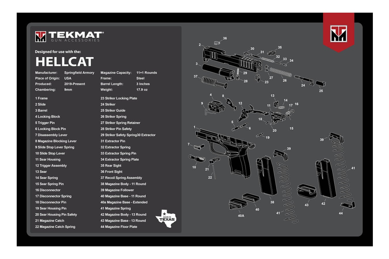 Tekmat Gun Cleaning Mat, Springfield Hellcat