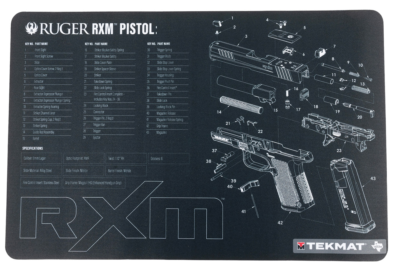 Tekmat Thermoplastic Cleaning Mat 11in x 17in Ruger RXM Parts Diagram