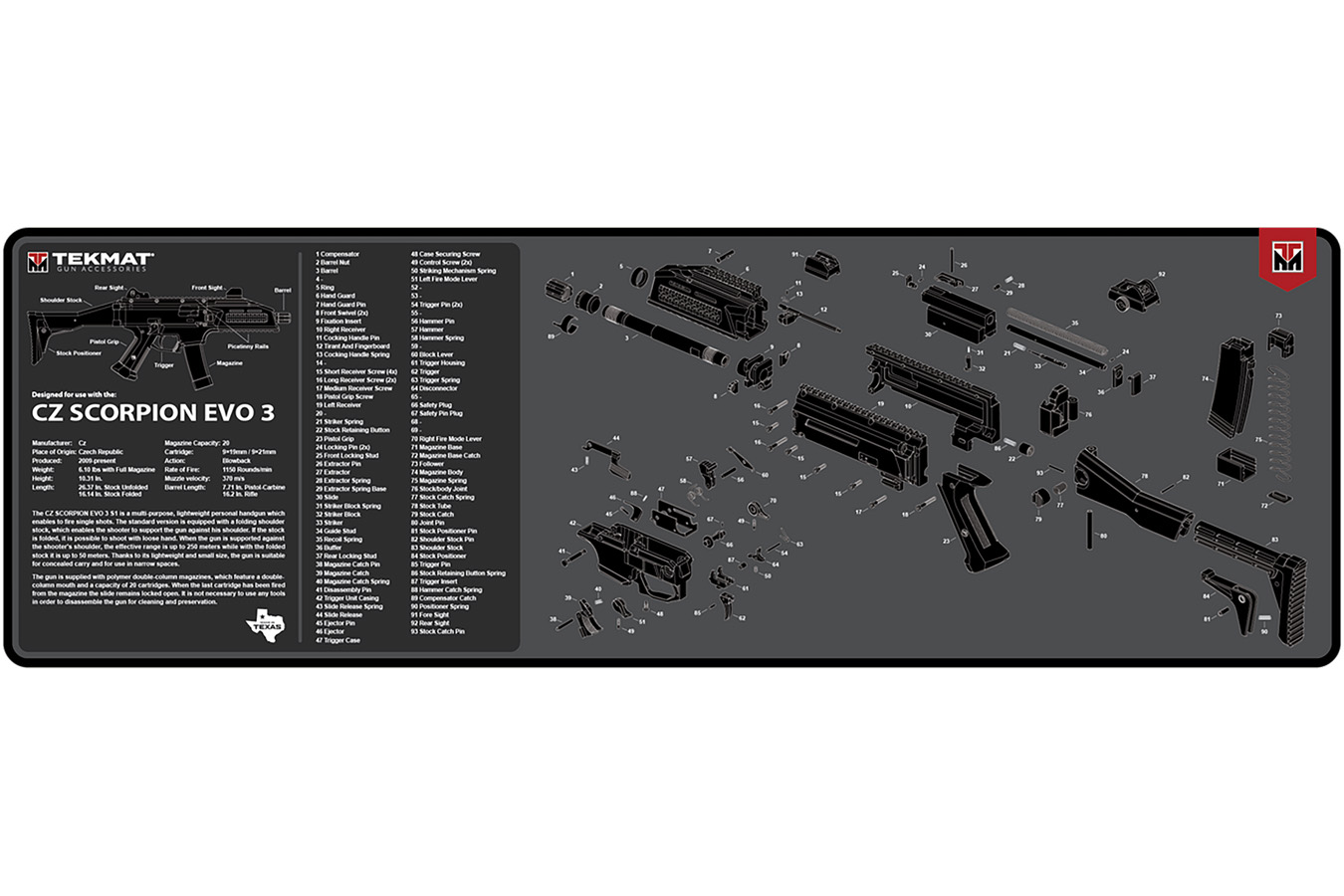 Tekmat CZ Scorpion EVO 3 Rubber Cleaning Mat 12in x 36in