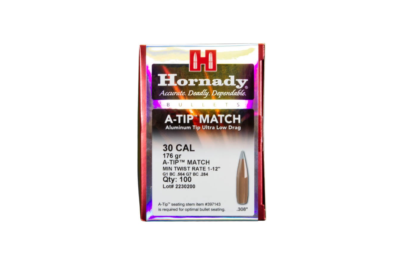 Hornady 30 Caliber 176gr A-Tip Match Bullets 100/Box