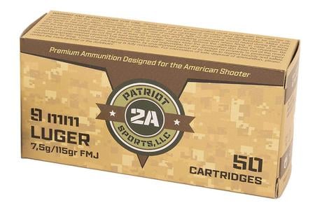 PATRIOT DEFENSE AMMUNITION 9MM LUGER AMMUNITION WITH A 115 GRAIN FULL METAL JACK