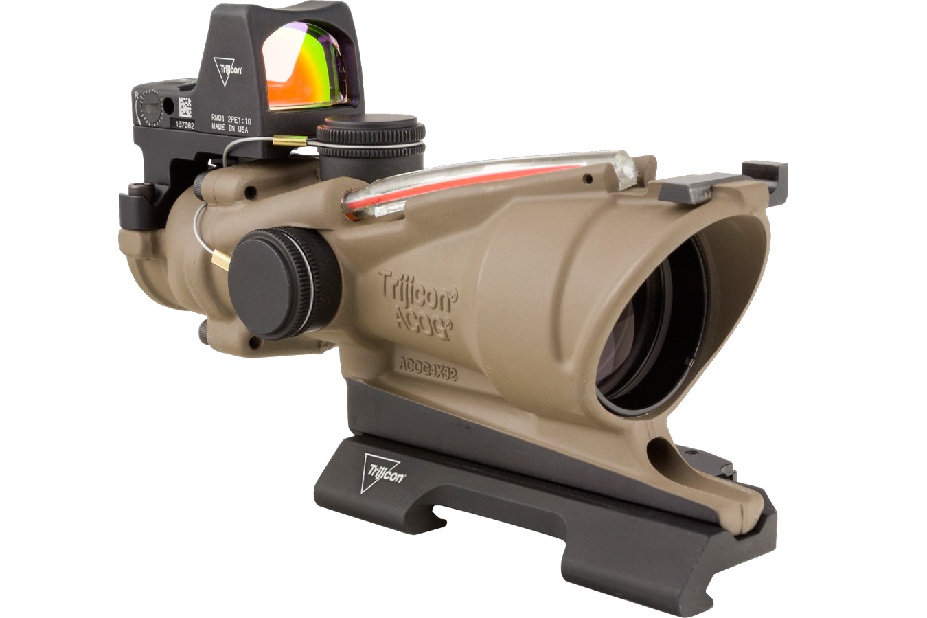 Trijicon ACOG ECOS Combo Flat Dark Earth 4x32mm Illuminated Red Crosshair .223 BDC Reticle