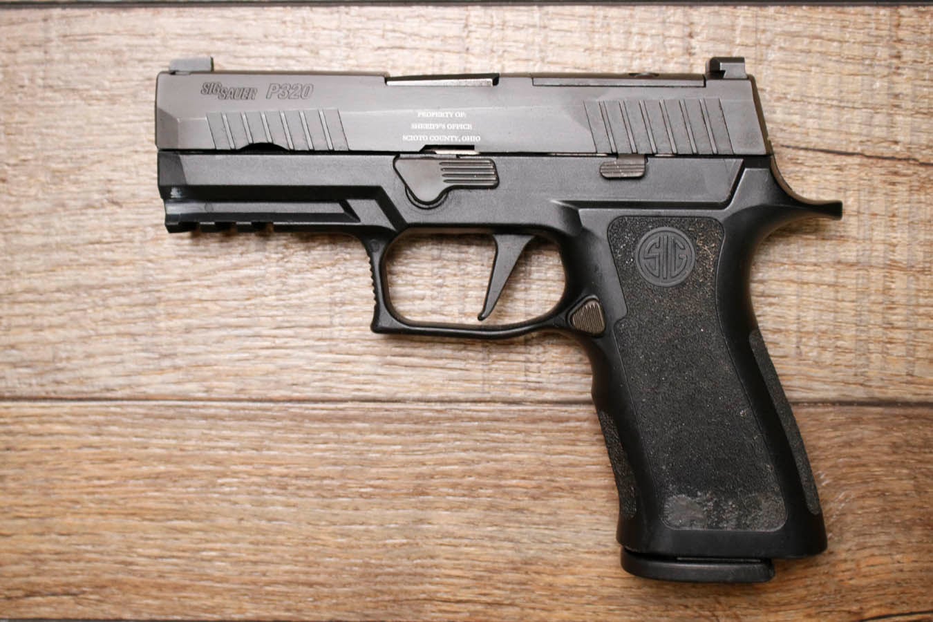Sig Sauer P320 X Carry 9mm Optic Ready Police Trade-in Pistol with Scioto County Sheriffs Office Markings (Fair Condition)