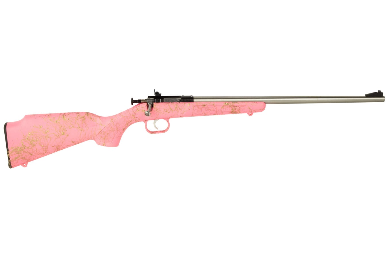 Keystone Crickett 22 LR Bolt Action Rifle with Pink Stock and Gold Webbing Finish