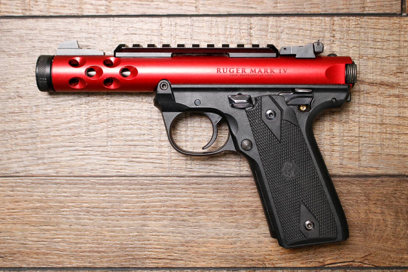 Ruger Mark IV 22/45 Lite 22LR Police Trade-in Pistol with Red Anodized Finish and Threaded Barrel (No Magazine)