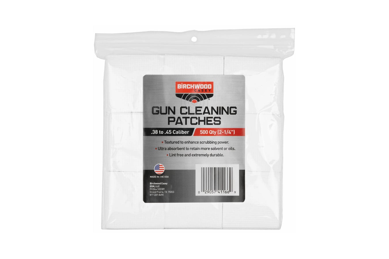 Birchwood Casey Gun Cleaning Patches 2-1/4 .38-.45 Cal 500pk