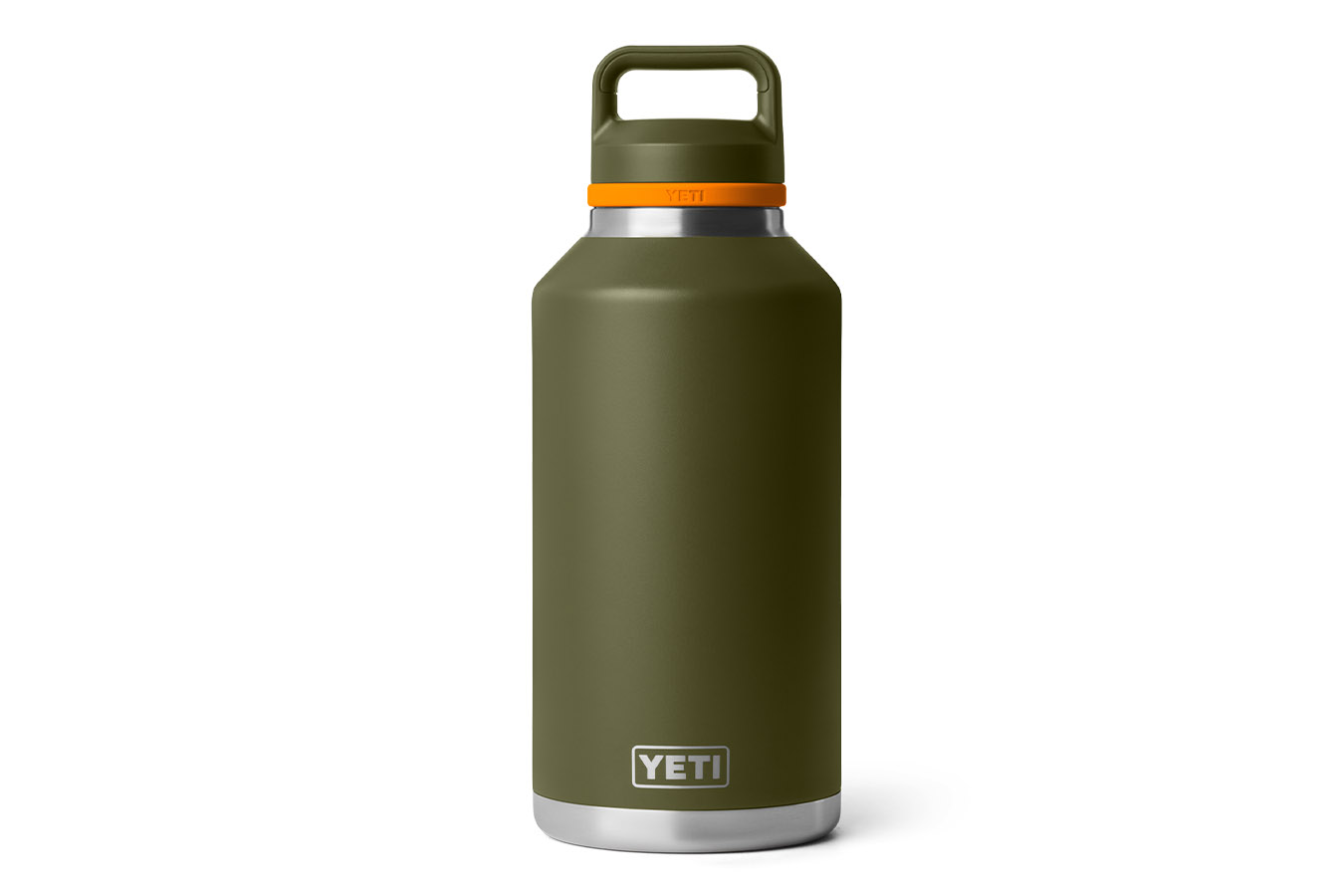 Yeti Coolers Rambler 64 oz Water Bottle with Chug Cap in Olive and King Crab Orange