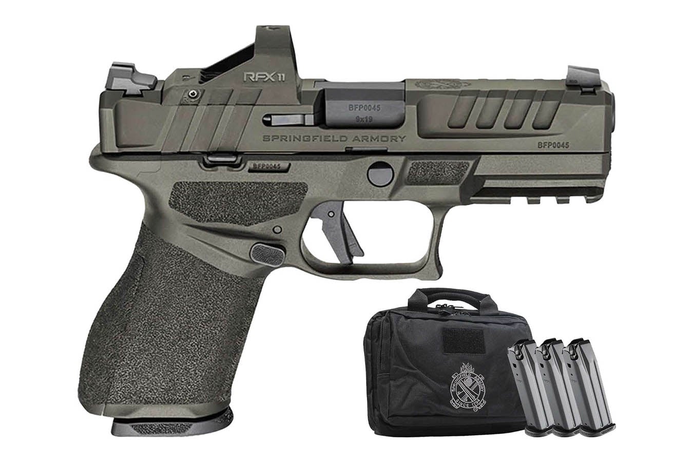 Springfield Echelon 4.0C 9mm OD Green Gear Pac with Viridian RFX Green Dot, Four Mags and Range Bag