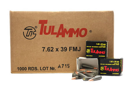 TULA AMMO 7.62X39 122GR FMJ STEEL CASE 1000 ROUNDS
