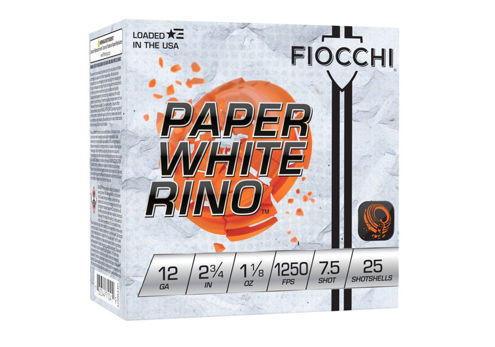 Fiocchi 12 Gauge 2-3/4 in 1 1/8 oz 7.5 Shot Paper White Rino 25/Box