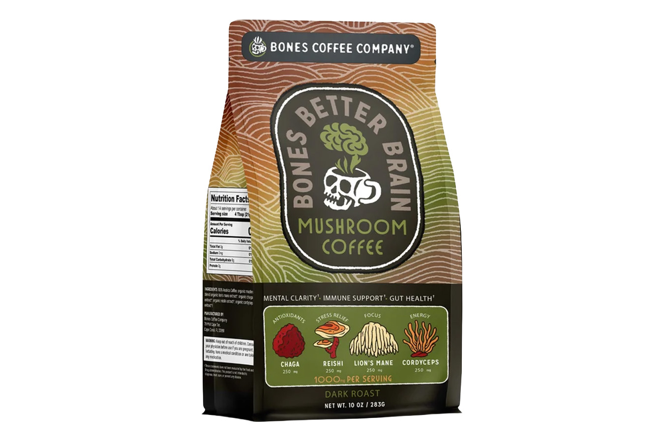 Bones Coffee Better Brain Mushroom Ground Coffee - 10oz