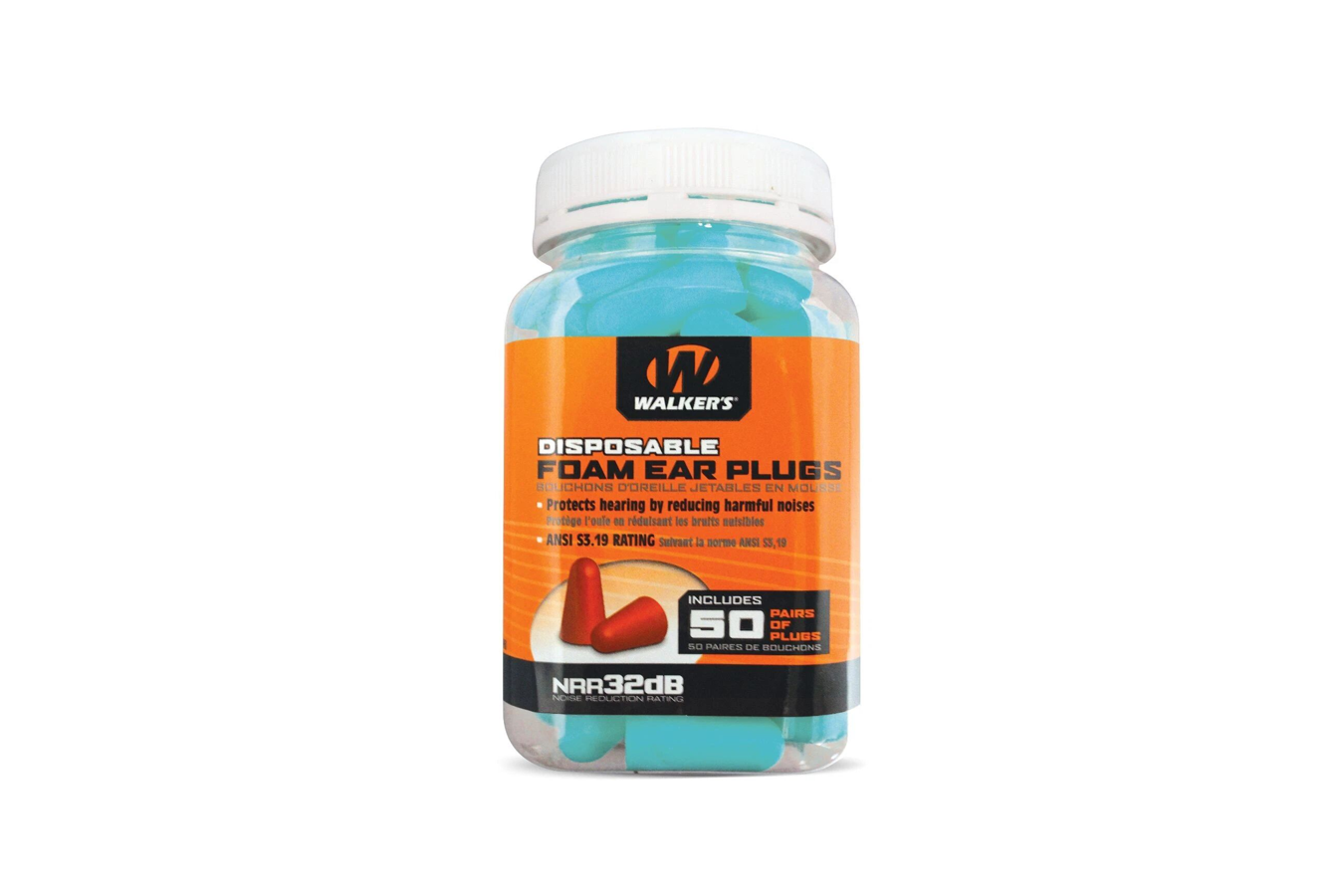 Walker`s Foam Ear Plugs 50 Pair Jar - Teal