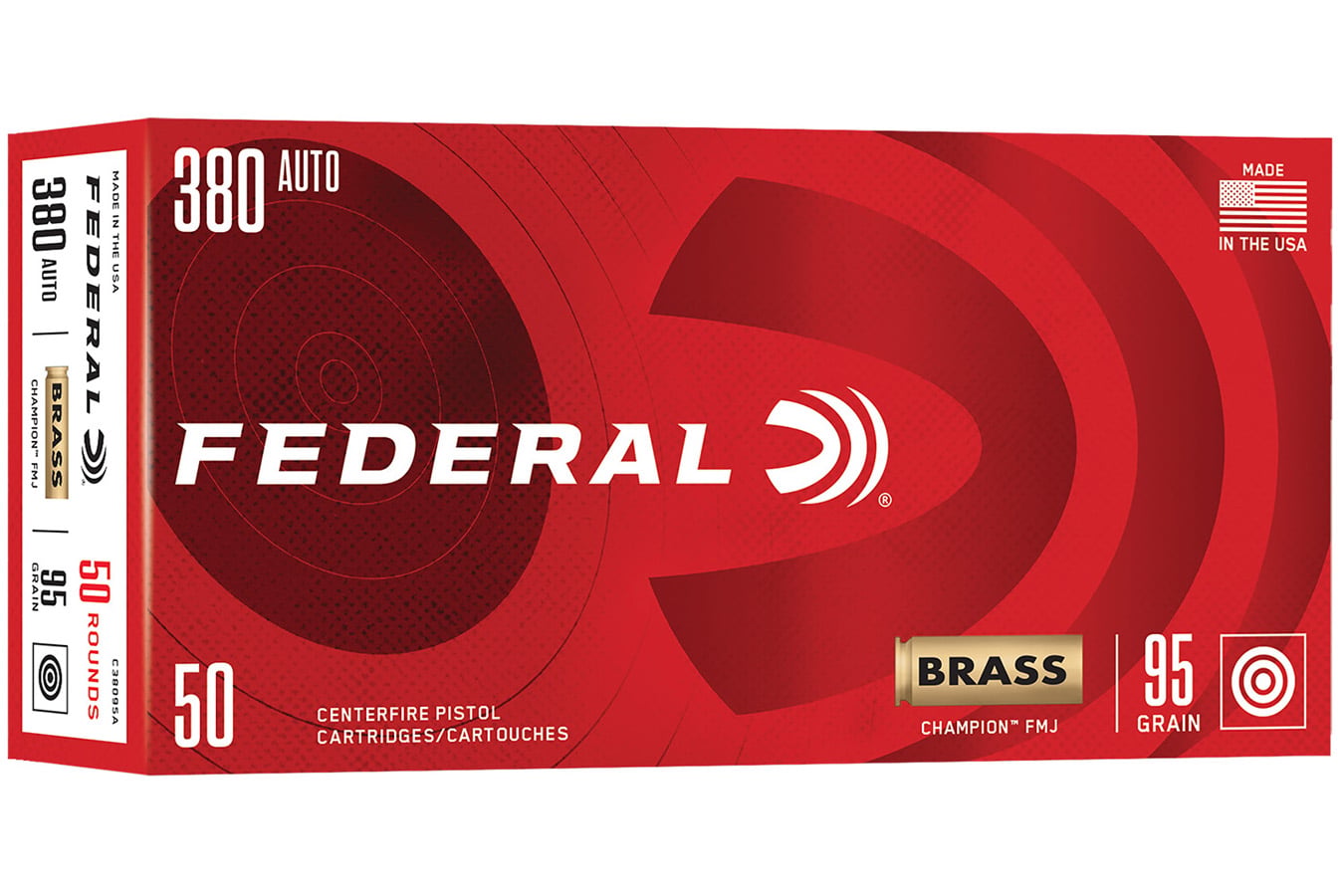 Federal 380 ACP 95 gr Champion FMJ Brass 50/Box