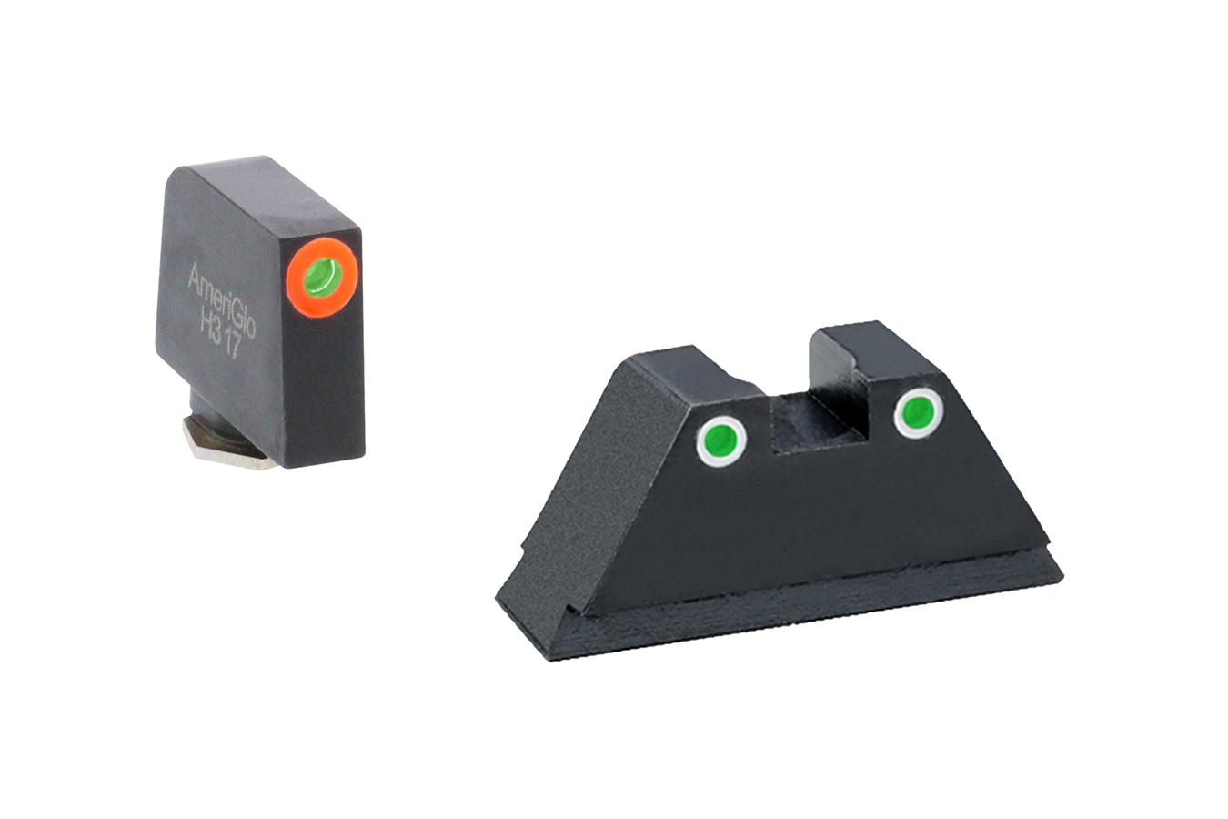 Ameriglo GL331 XL Tall Optic Compatible Sight Set for Glock 17-39 Green Tritium Orange Outline Front Sight and Green Tritium Whit