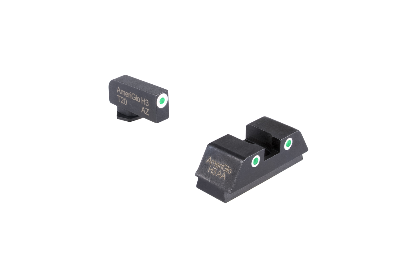 Ameriglo GL-339 Optic Compatible Sight Set for Glock 42, 43, 43X, 48 Green Tritium White Outline Front and Rear Sights