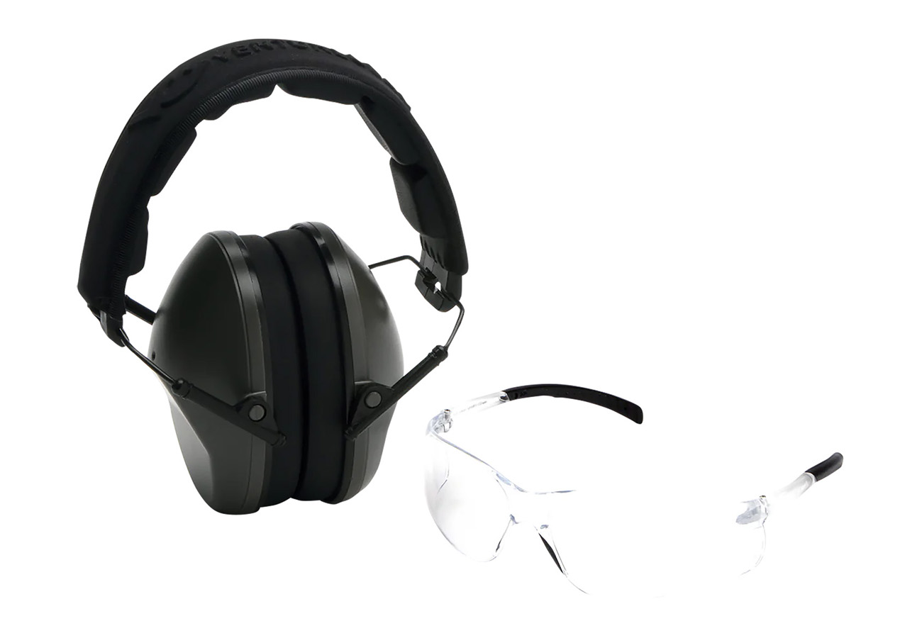 Pyramex Clear Safety Glasses and ODG Ear Muffs Combo
