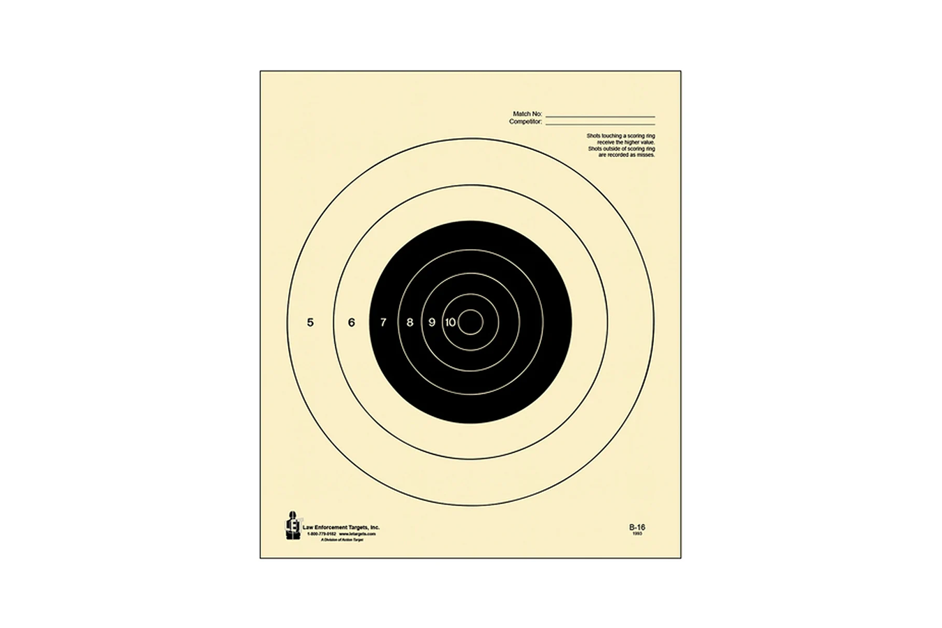 Action Targets B-16 Standard 25-Yard Bullseye Pistol Target White Board with Black Target 100 Pack