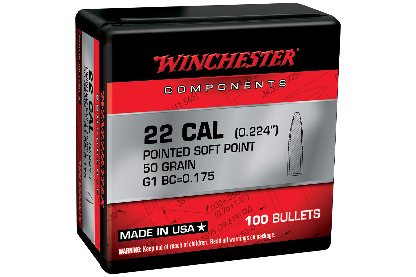 Winchester 222 Rem 50gr Pointed Soft Point 100/Box