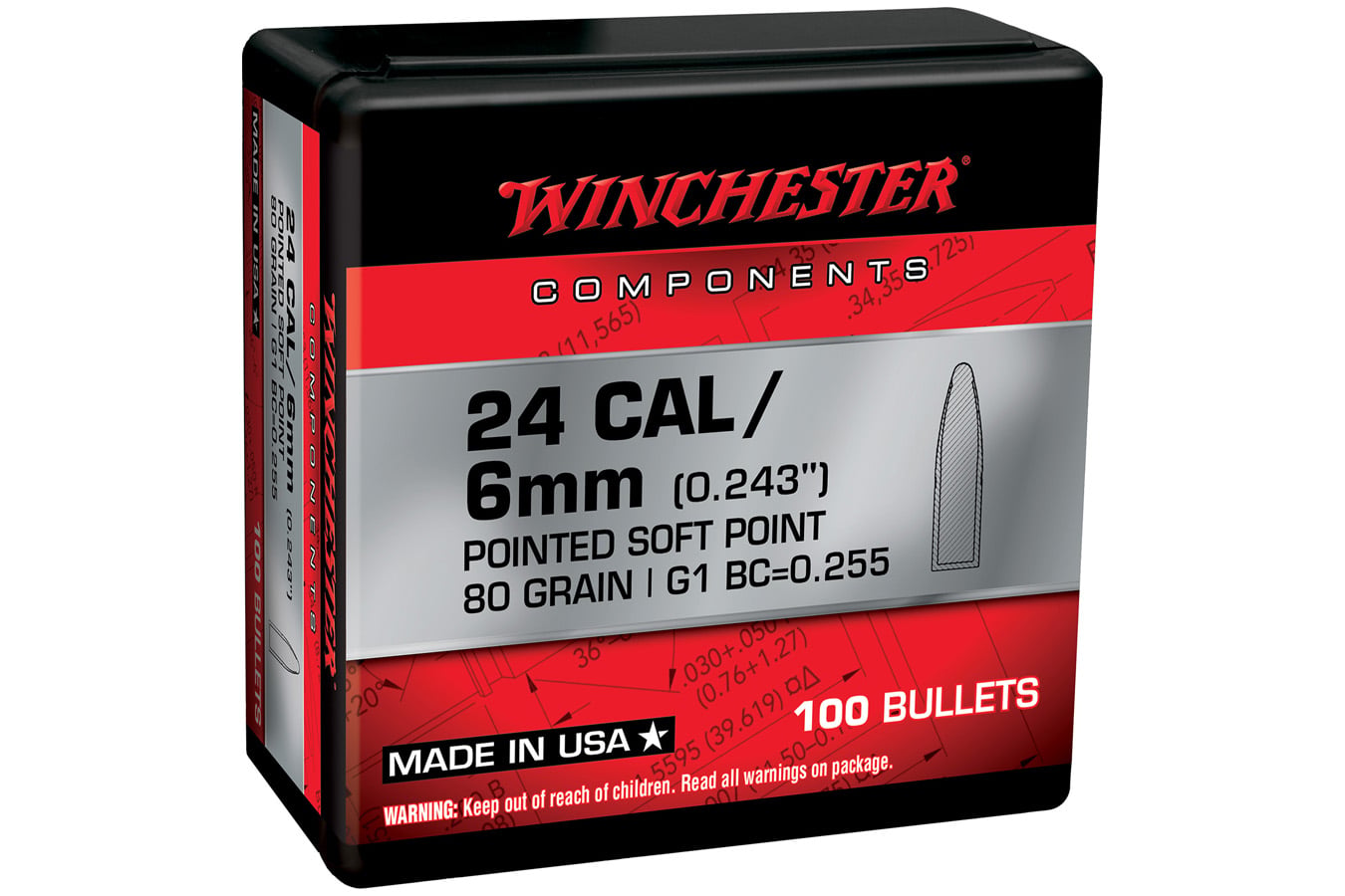 Winchester 243 Win 80gr Pointed Soft Point 100/Box