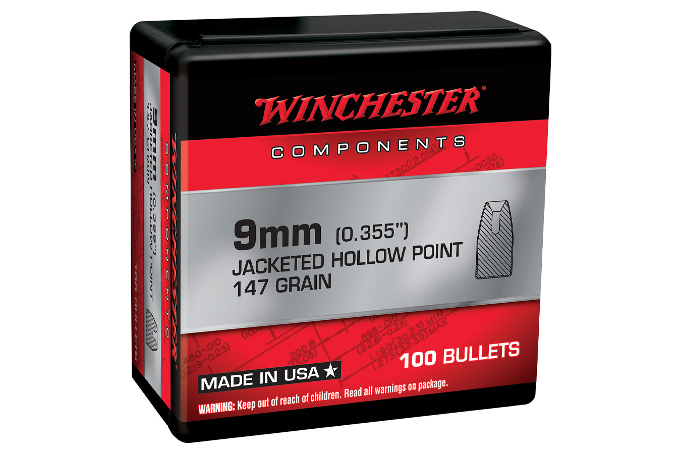 Winchester 9mm 147gr Jacketed Hollow Point 100/Box