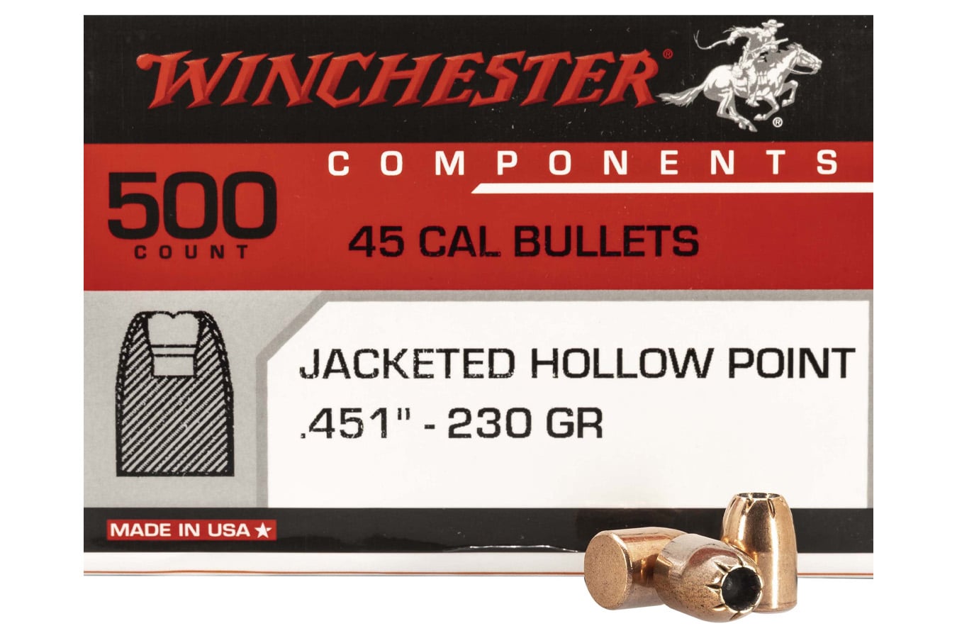 Winchester  45 Cal 230gr Jacketed Hollow Point 500/Box