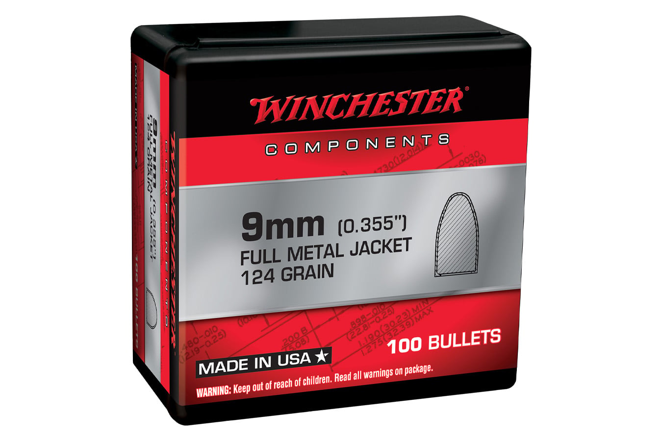 Winchester 9mm 124gr Full Metal Jacket 100/Box