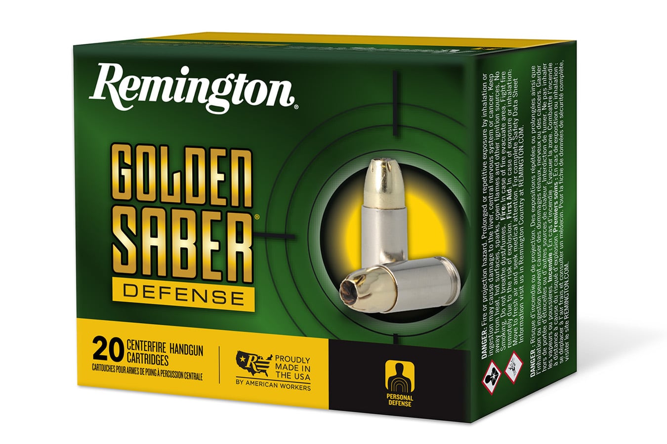 Remington 9mmLuger 124gr Golden Saber Defense Brass Jacketed Hollow Point 20/Box