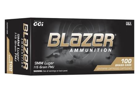 9MM LUGER 115GR FMJ BLAZER BRASS 100RD TRAYED 