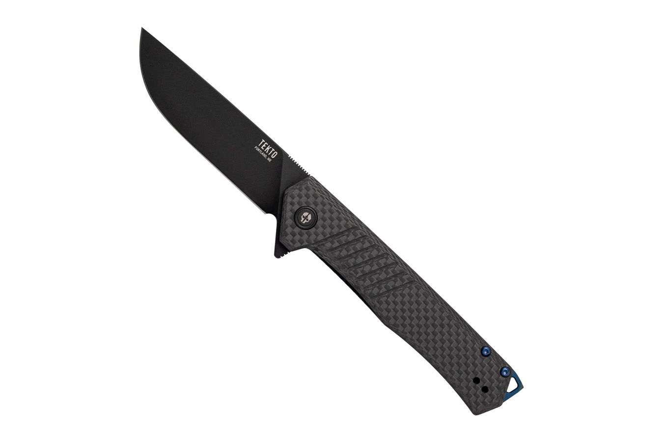 Tekto Knives F1 Alpha Tactical Folding Knife – Carbon Fiber / Blue Accents