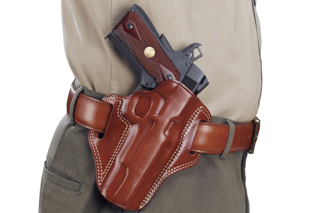 Galco Combat Master OWB Tan Leather Holster for Springfield Hellcat/Glock 43/43X