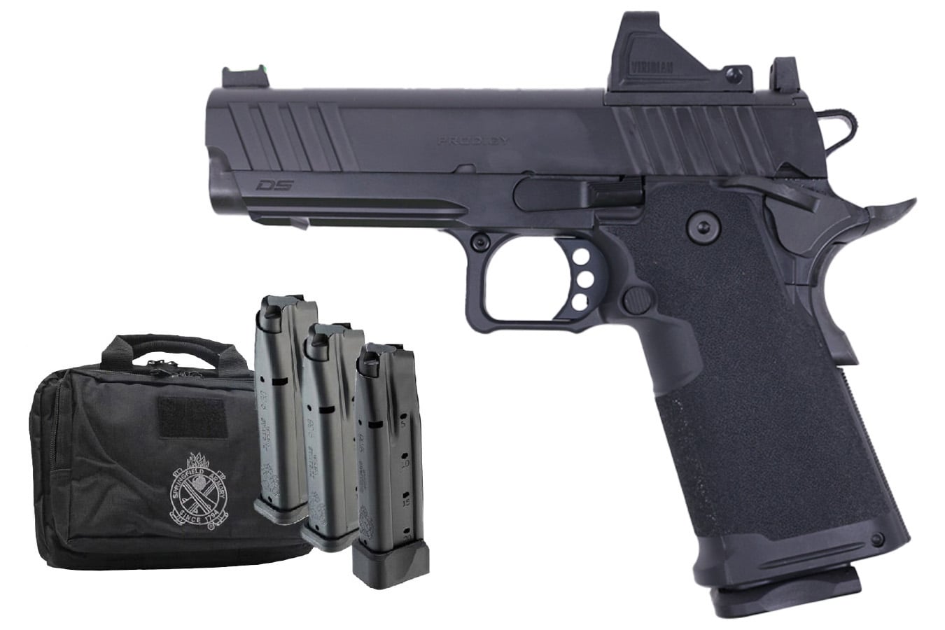 Springfield 1911 DS Prodigy 4.25 AOS 9mm Gear-Pac with Viridian RFX-11 Green Dot, Four Mags and Range Bag