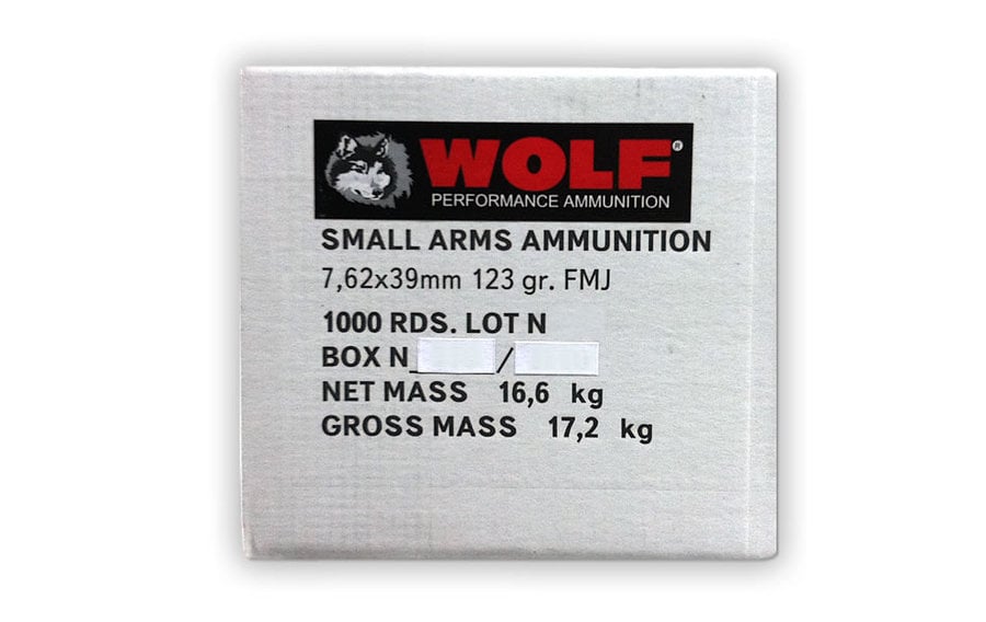 Wolf Ammo 7.62X39 123 GR FMJ STEEL CASE 1000 ROUNDS
