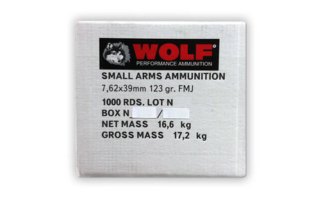WOLF AMMO 7.62X39 123 GR FMJ STEEL CASE 1000 ROUNDS
