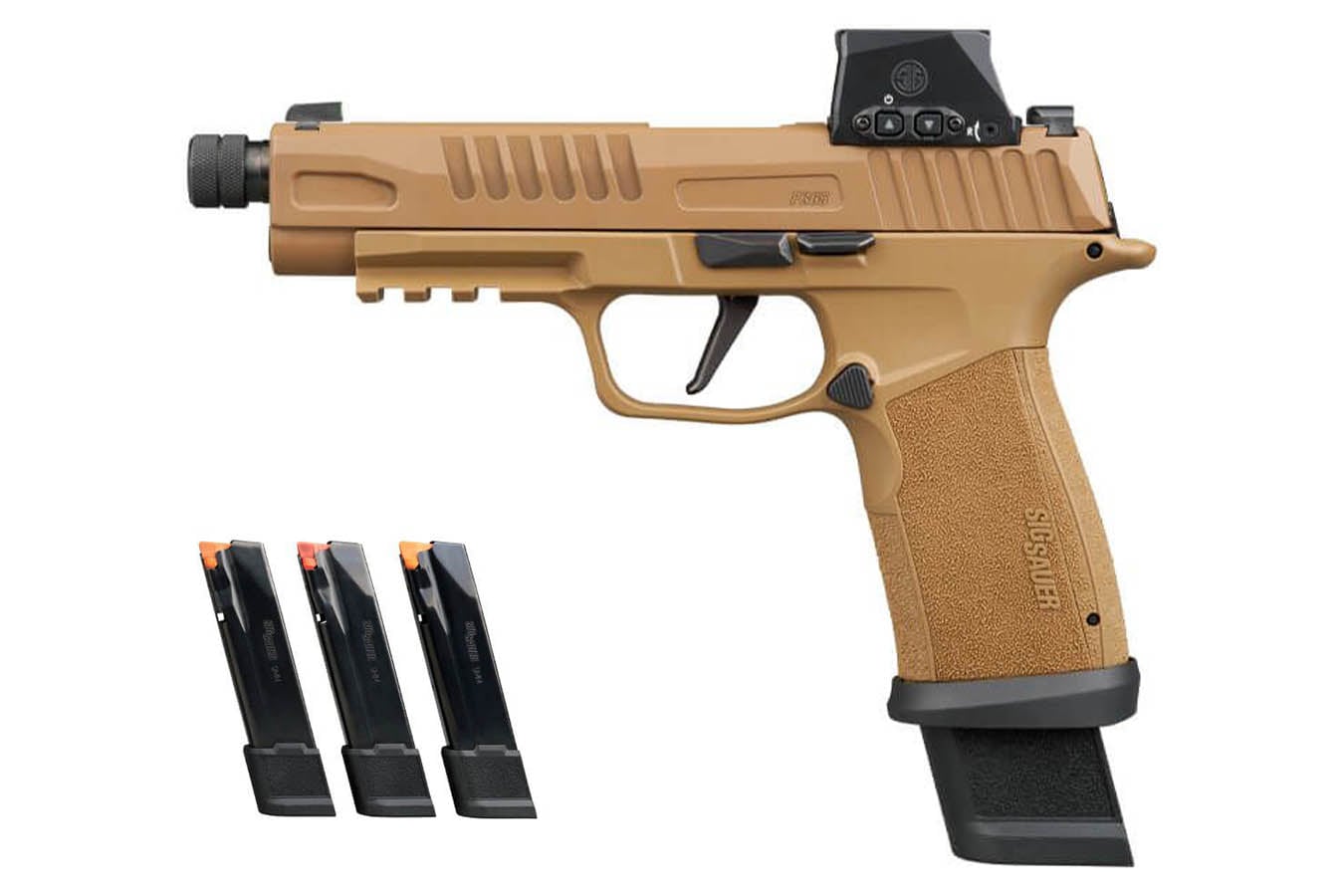Sig Sauer P365-FUSE Tacops 9mm Coyote Tan Pistol with Threaded Barrel, ROMEO-X Red Dot and Four Magazines